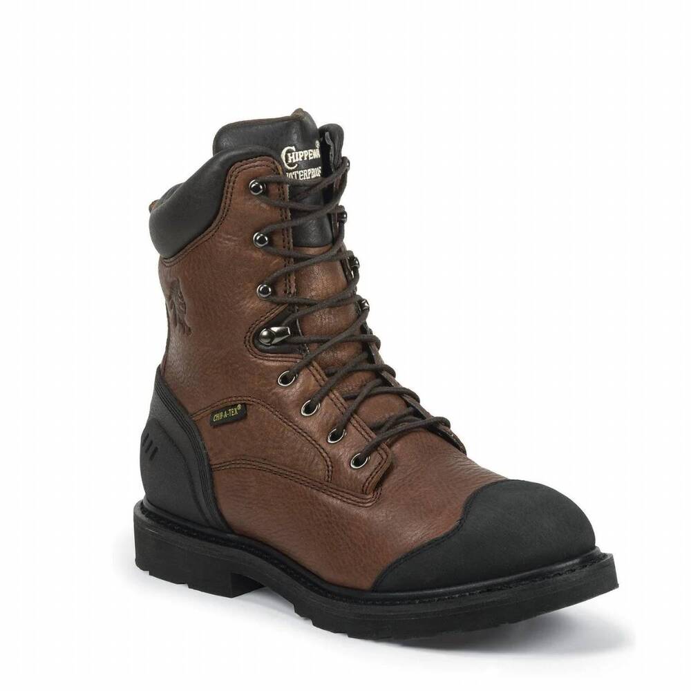 NEW CHIPPEWA men's leather lace-up work boots in coffee